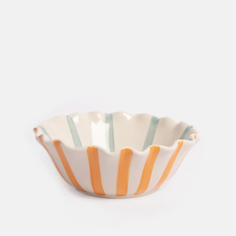 Blue & Orange Striped Scallop Edge Cereal Bowl