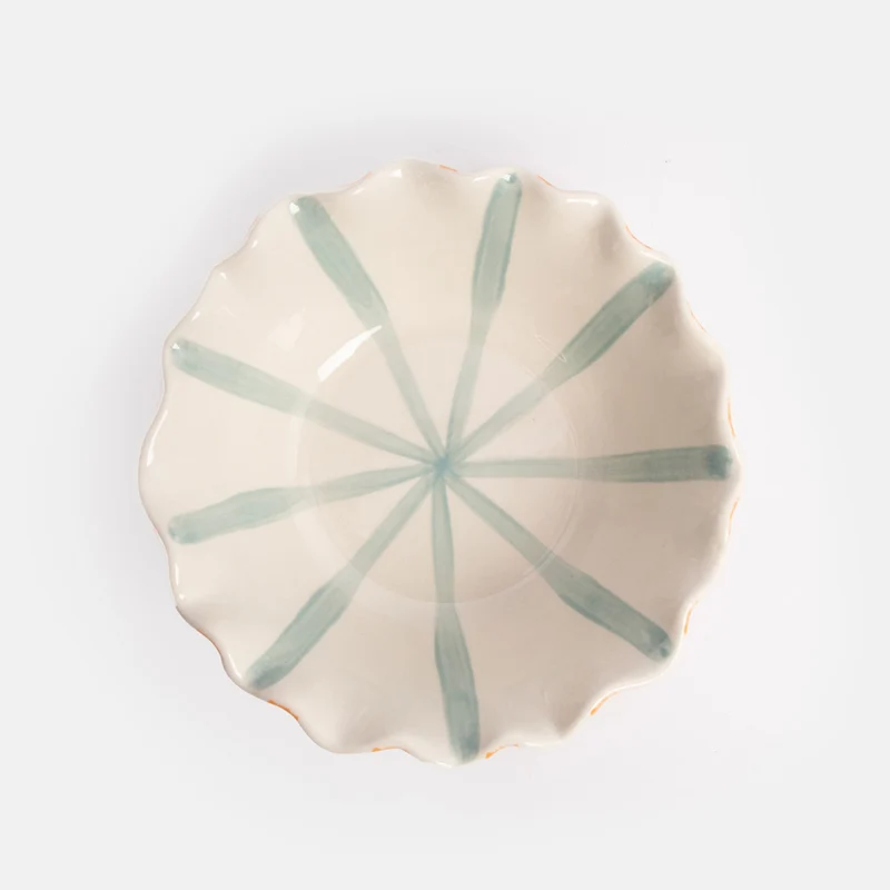 Blue & Orange Striped Scallop Edge Cereal Bowl