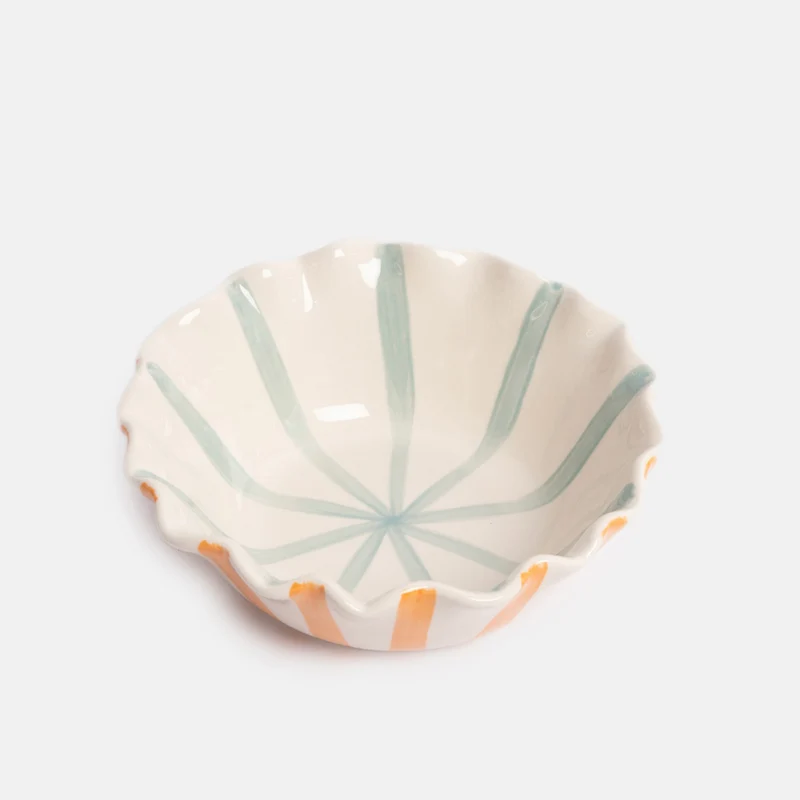 Blue & Orange Striped Scallop Edge Cereal Bowl