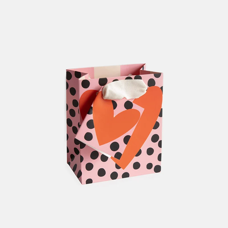 Heart On Pink & Charcoal Spot Small Gift Bag