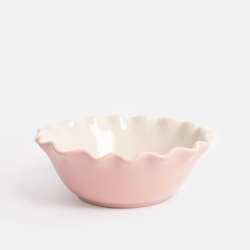 Pink Scallop Edge Love Heart Cereal Bowl