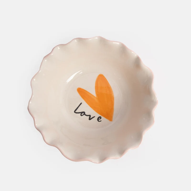 Pink Scallop Edge Love Heart Cereal Bowl