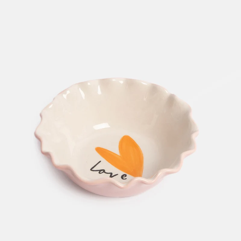 Pink Scallop Edge Love Heart Cereal Bowl
