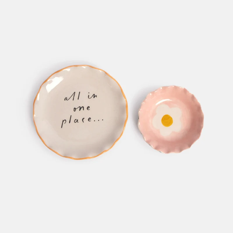 Pink Flower Set of 2 Trinket Bowls