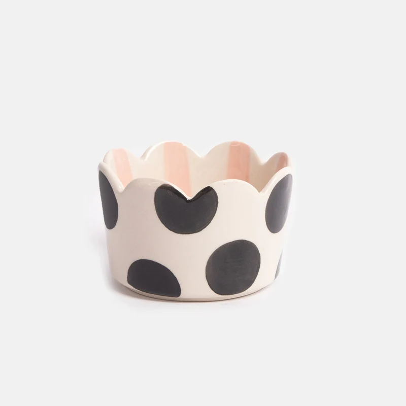 Mono Spot & Pink Stripe Scalloped Trinket Dish