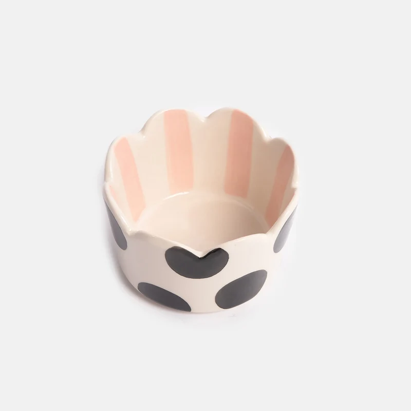 Mono Spot & Pink Stripe Scalloped Trinket Dish