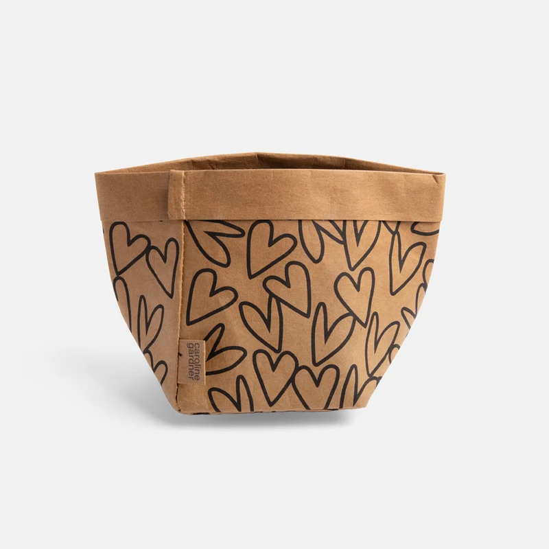 Gold/Kraft Outline Hearts Paper Storage Pots Set of 2