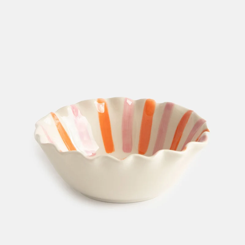 Pink/Orange Stripe Bow Scallop Edge Cereal Bowl