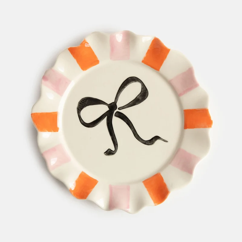 Pink/Orange Bow Hand Painted Ceramic Plate