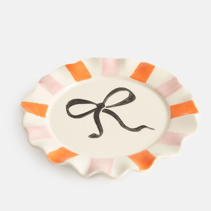 Pink/Orange Bow Hand Painted Ceramic Plate