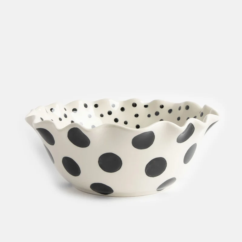 Mono Spots Scalloped Edge Bowl
