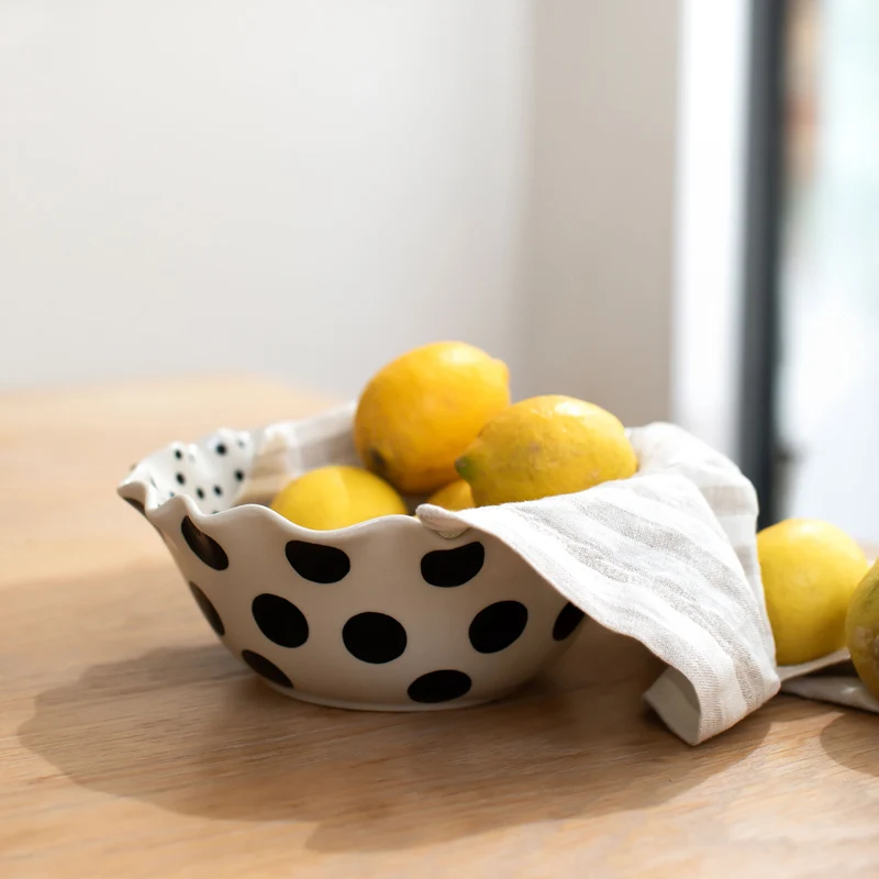 Mono Spots Scalloped Edge Bowl