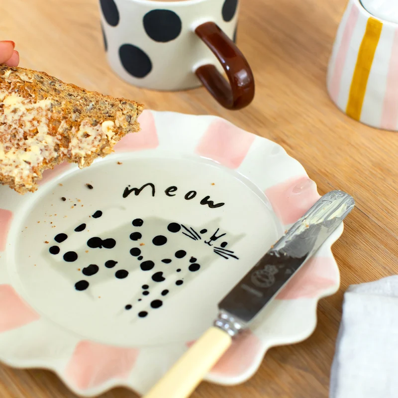Meow Dotty Cat Ceramic Plate