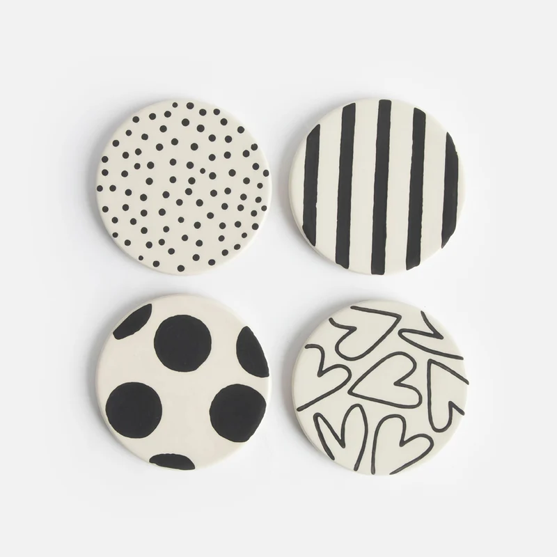 Set of 4 Stoneware Mono Patterns Coasters
