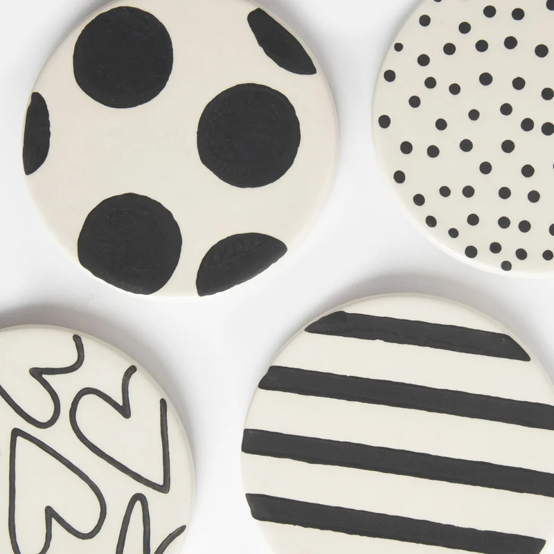 Set of 4 Stoneware Mono Patterns Coasters