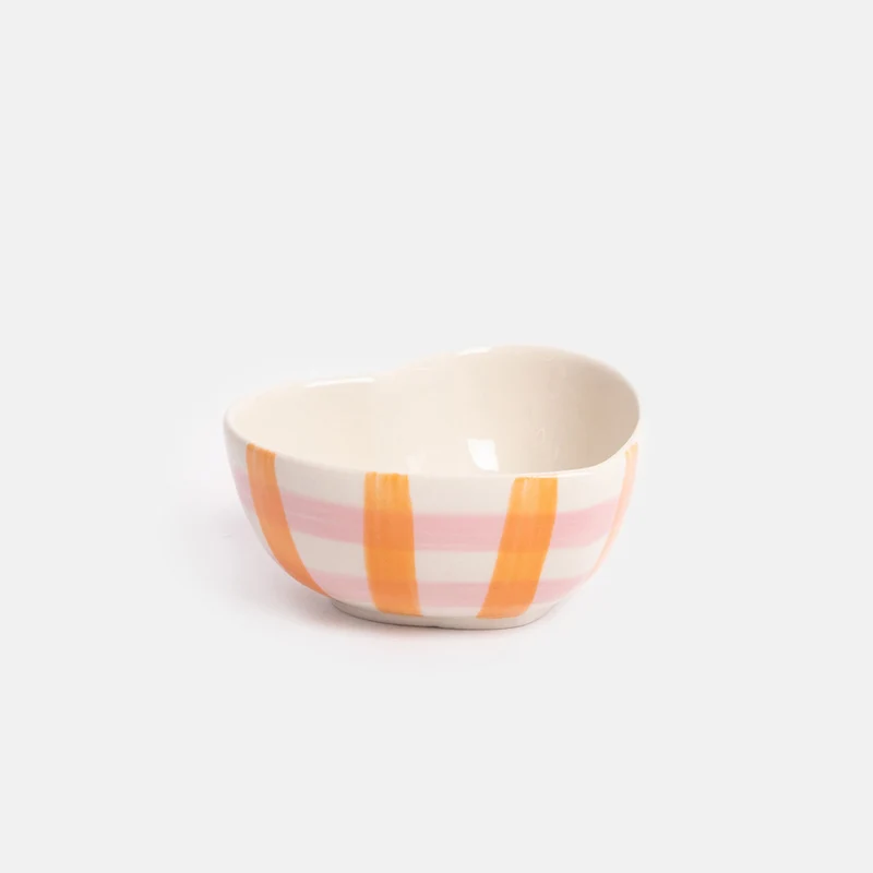 Heart Shape Pink & Orange Check Trinket Bowl