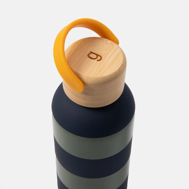 Navy/Khaki Stripe Metal Water Bottle 500ml