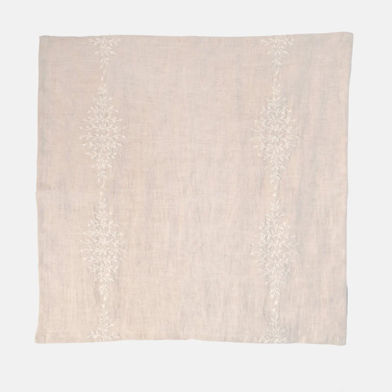 Natural/White Embroidered Linen Napkins Set of 4