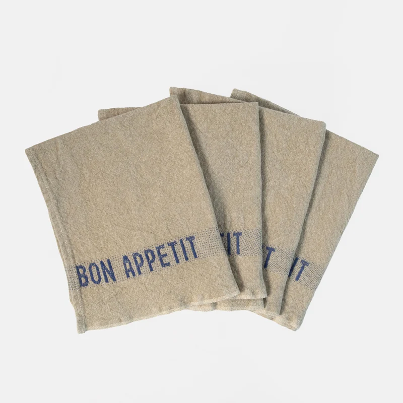 Natural/Blue Bon Appetit Linen Napkins Set of 4