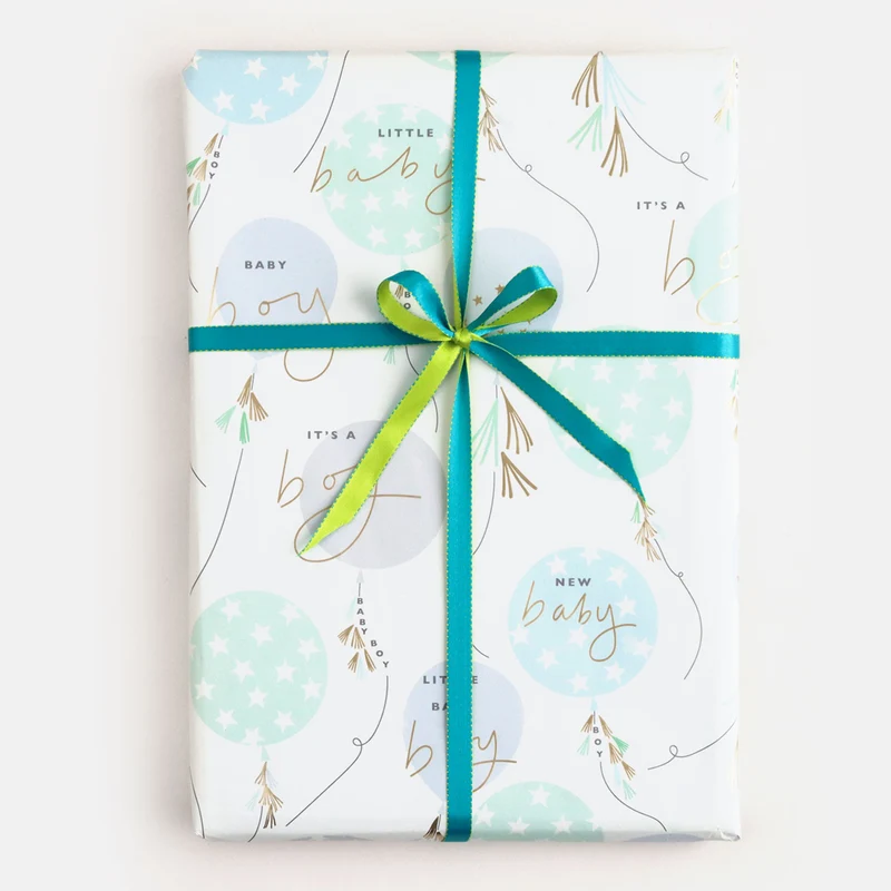 New Baby Boy Balloons Wrapping Paper