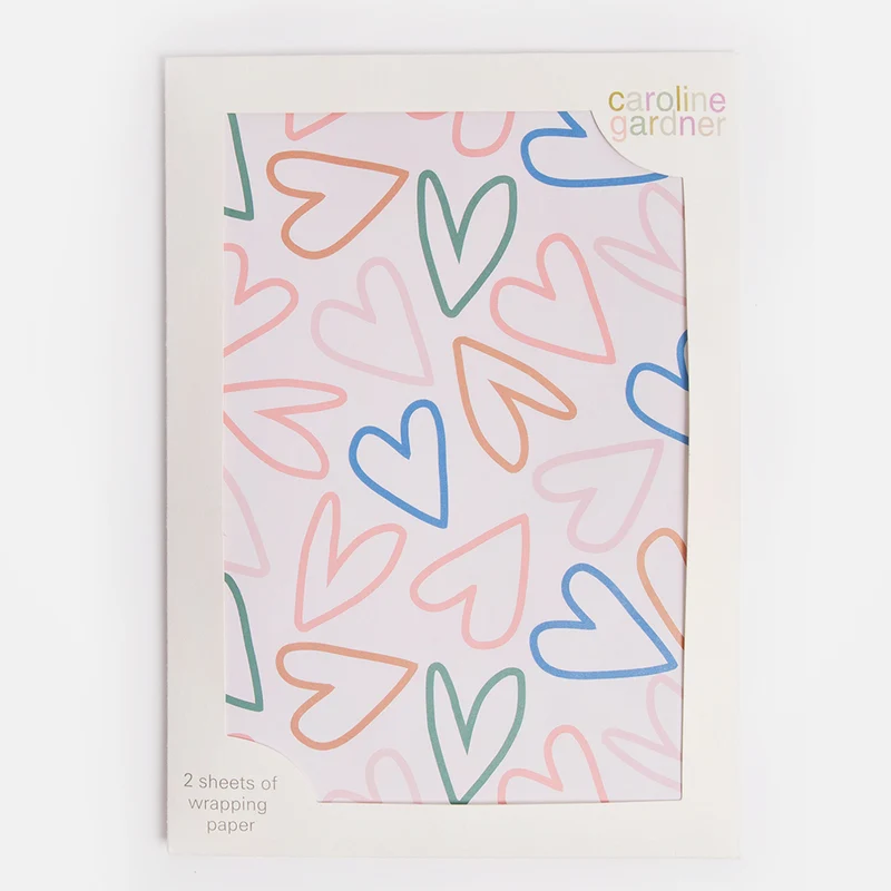Multi Outline Hearts Wrapping Paper Set of 2 Sheets
